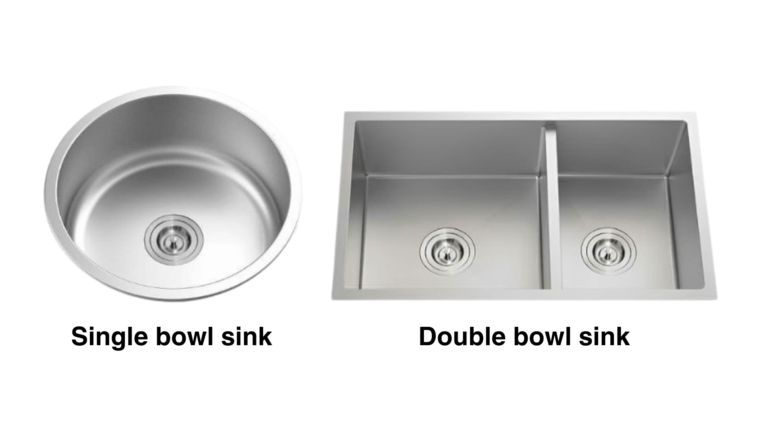 Photo showing the differences between single and double bowled kitchen sinks.