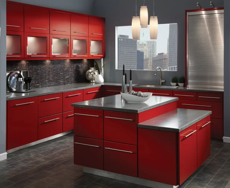 Colorful Kitchen Cabinet Design with modern built-in appliances