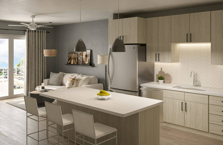 Modern Kitchen with Inbuilt Fridge, Mixer Kitchen Tap and Undermount Sink