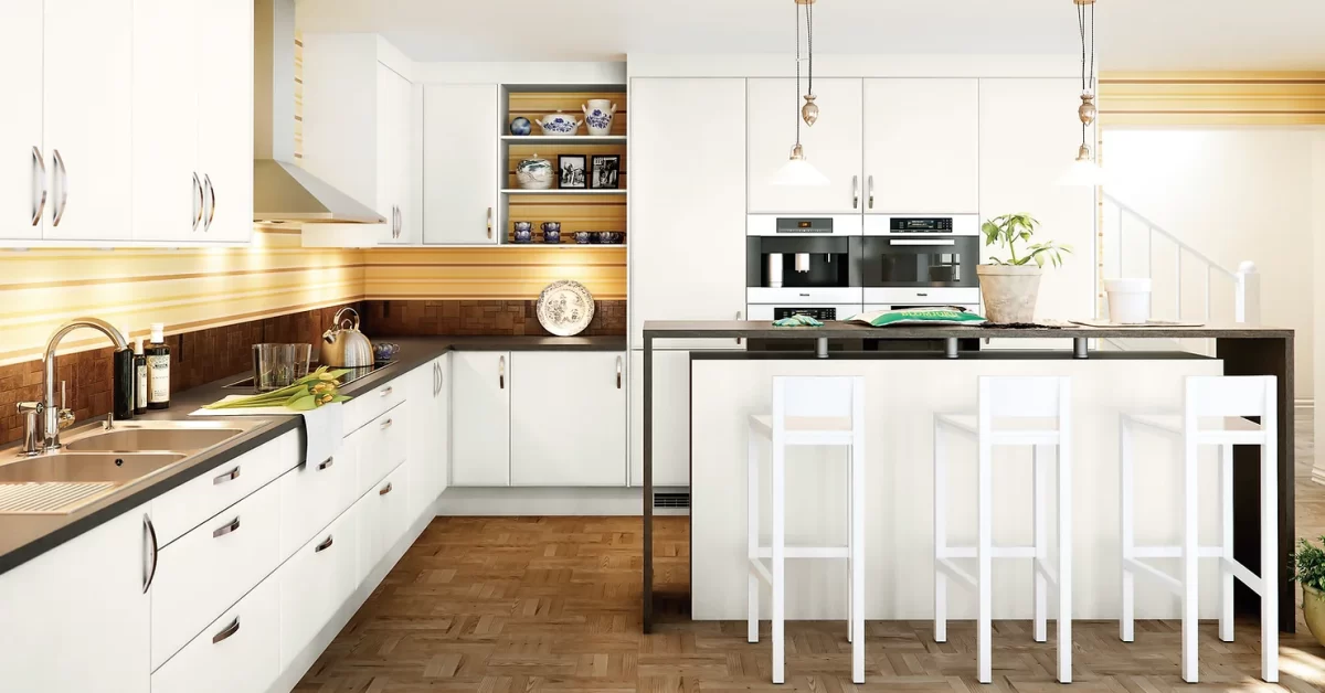 White Kitchen Cabinet Design with Built-in Kitchen Appliances in Kenya