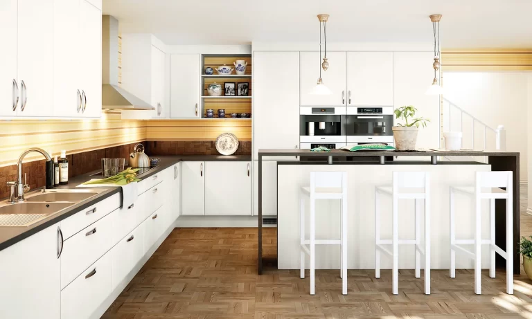 White Kitchen Cabinet Design with Built-in Kitchen Appliances in Kenya