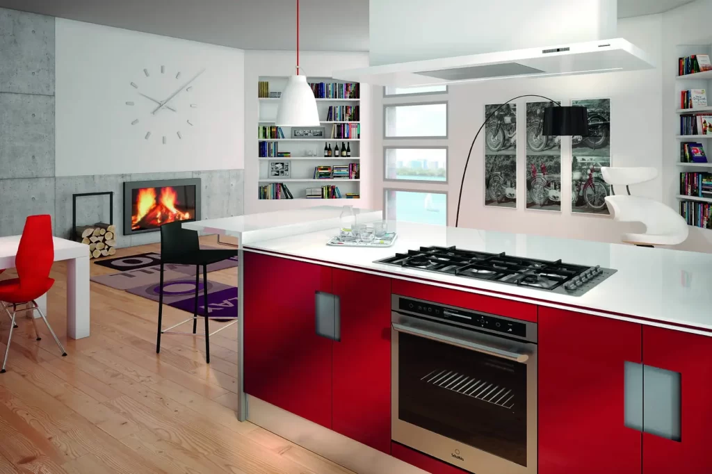 A Blend of Red and White Kitchen Cabinets for Island Kitchens