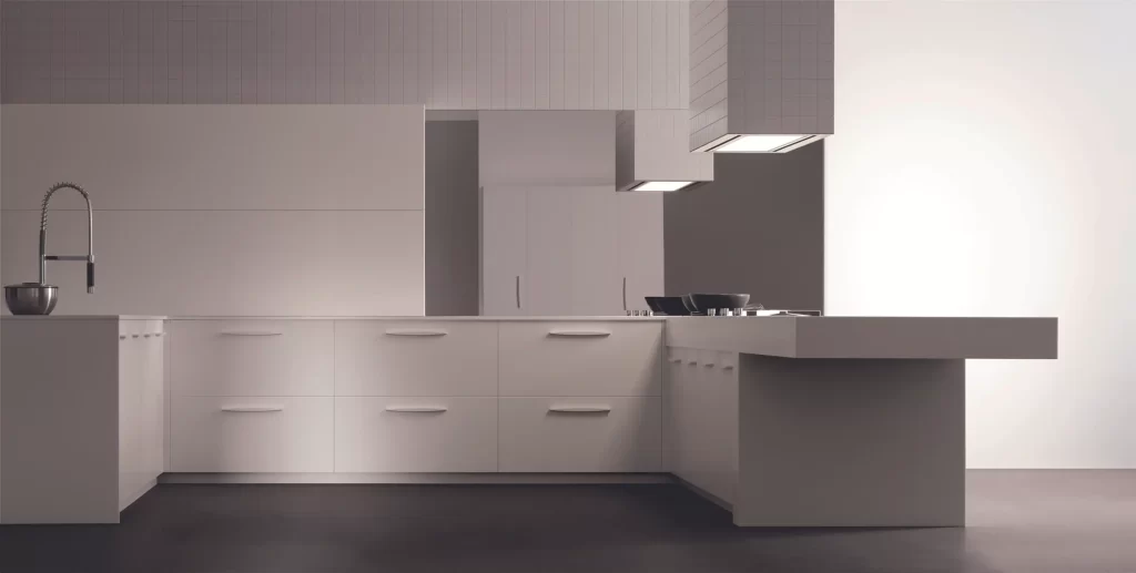 A Modern Kitchen Design with Island Hoods and Inbuilt Cooker