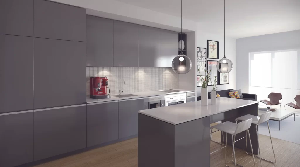 A Perfect Grey Finish Cabinet Idea for Small Kitchens