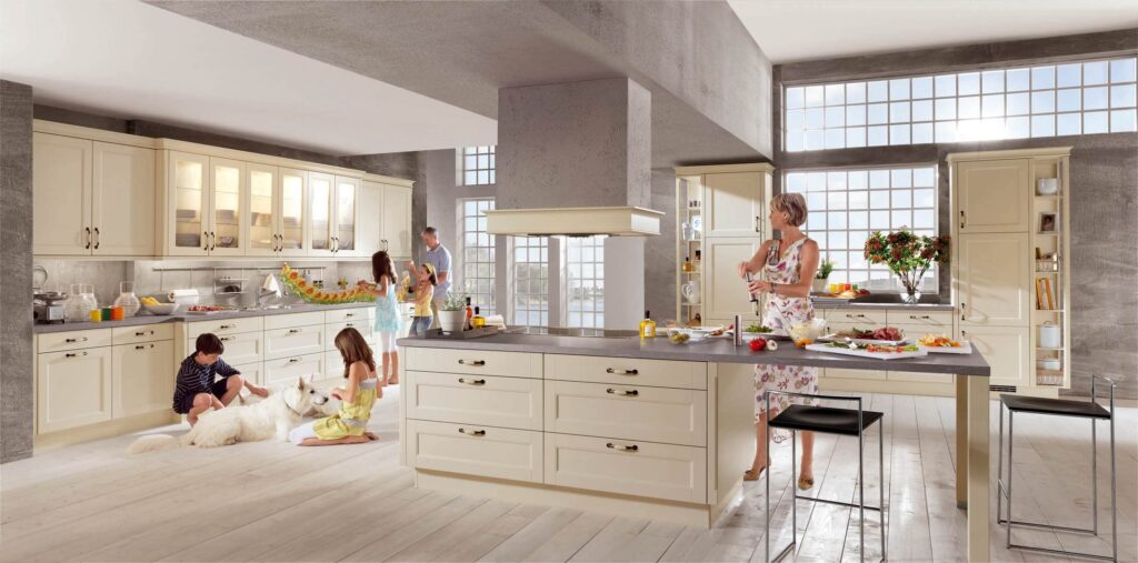 An Open Plan Kitchen Design with a Family Enjoying their Cooking Time