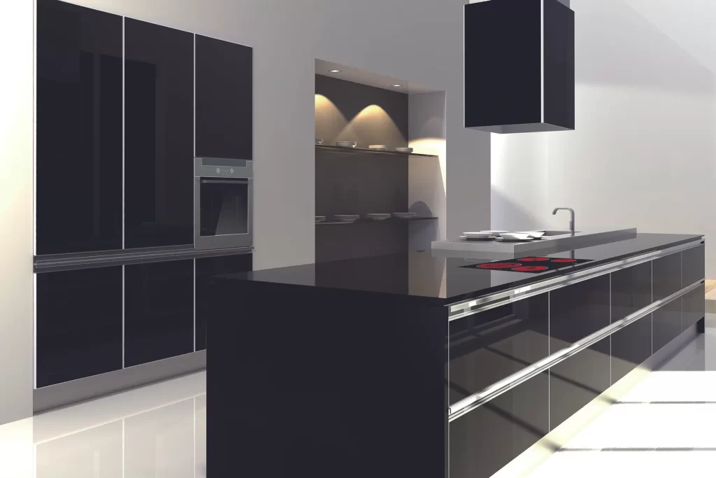 Black Finish Island Kitchen Cabinets