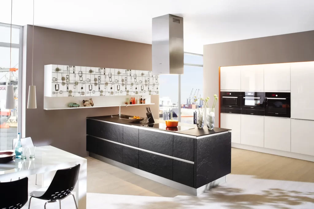 Island Kitchen Design with Built-in Ovens and Induction Cooker