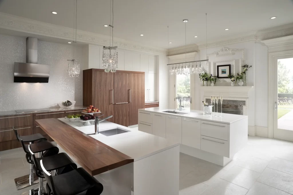 Island Kitchen Design with White and Brown Finish