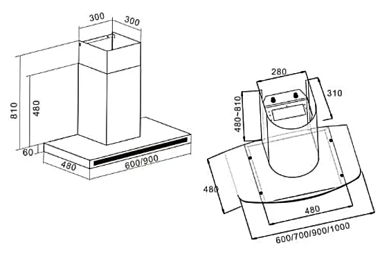 Newmatic kitchen hood dimensions