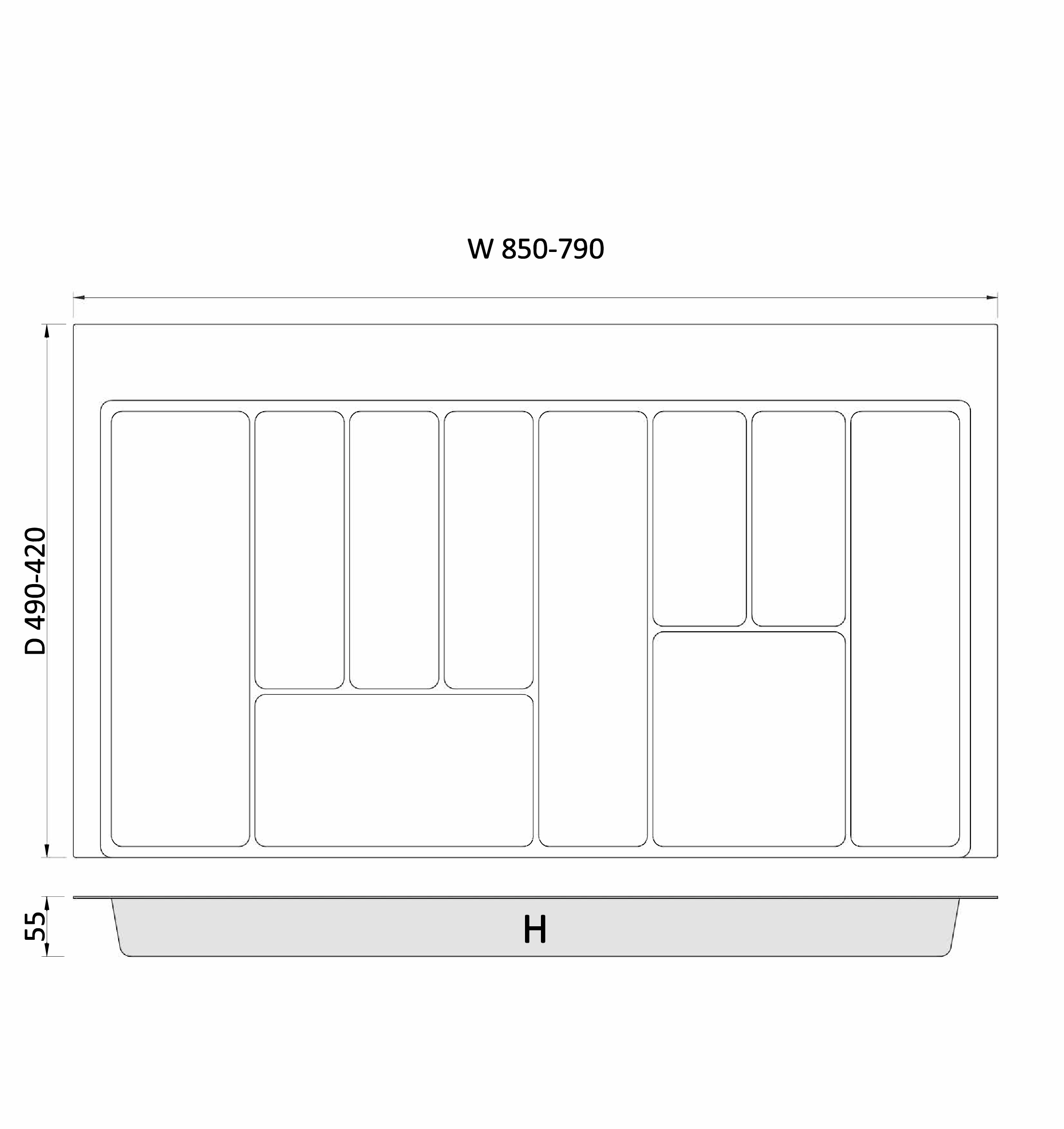 BK2900 Cutlery Tray Dimensions
