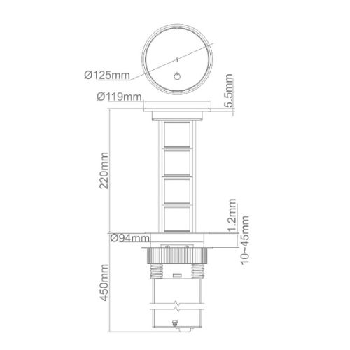 Newmatic Motorized Pop Up Socket Dimensions