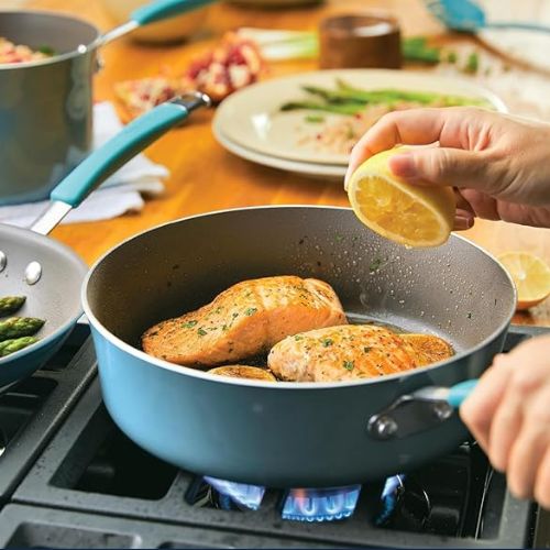 Non-induction Ceramic Non-Stick 12-Piece Cookware (Turquoise) - Pots and Pans