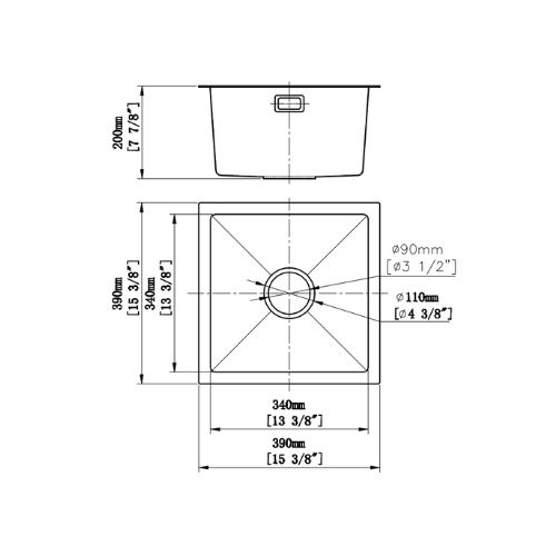 New HU39G Kitchen Undermount Sink Dimensions