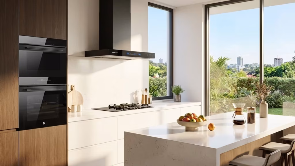 Newmatic built-in kitchen appliances installed in a modern Nairobi home, Kenya 2026